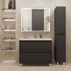 Stella Polare Тумба с раковиной Борнео 100 Люкс графит матовый – фотография-11